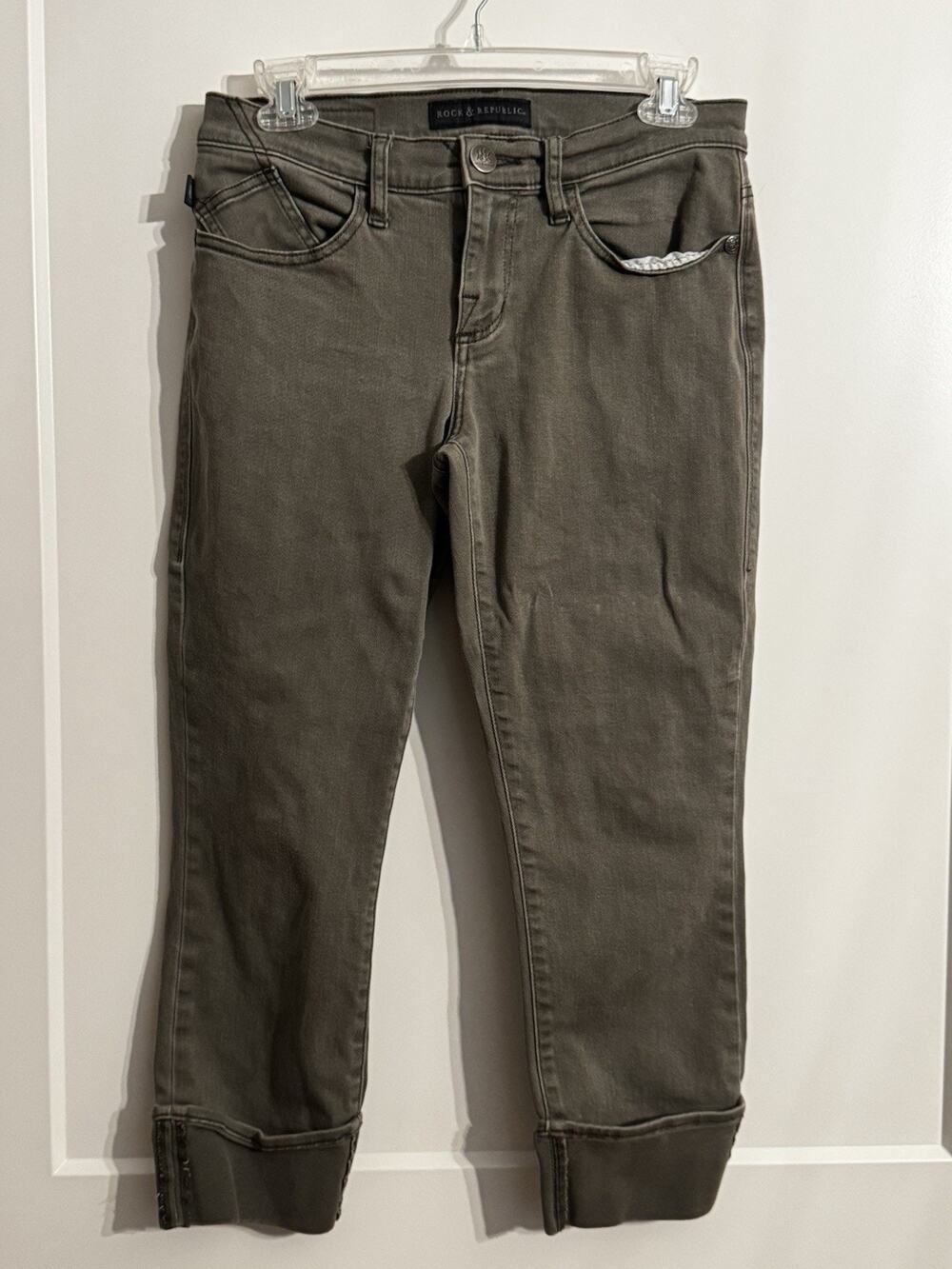 Rock & Republic Kendal Crop Jeans Sz 8 Army Green Denim Stretch Military